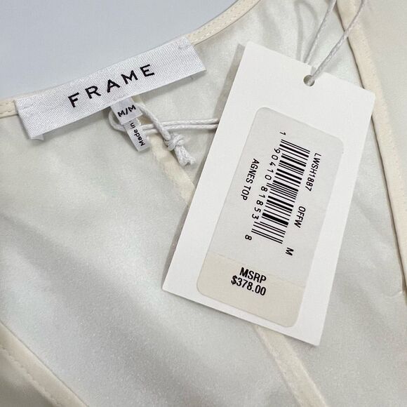 Frame Long-Sleeve Blouse Medium Off-White w V-Neck Ruched NEW W TAGS !! - Picture 3 of 14